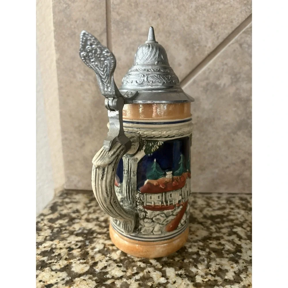Vintage DBGM Western German Beer Stein With Pewter Lid Ceramic Rare Mug. TR36